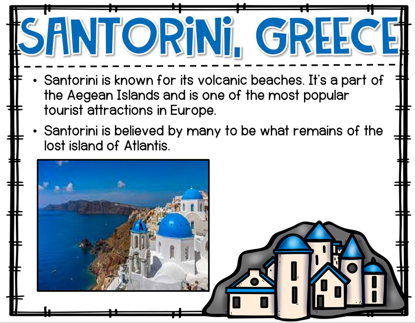 Virtual field trip to ancient Greece includes Santorini Virtual field trip to ancient Greece includes learning about Santorini.